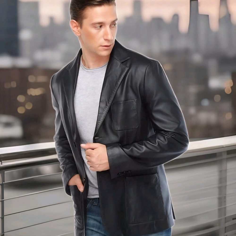 Lucky Brand Men's Black Leather Sport Coat, FREE SHIPPING!